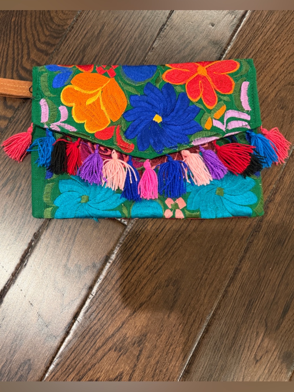 Hand-Embroidered Floral Wristlet - Bright Multicolor